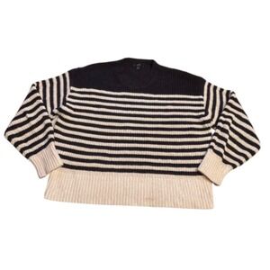 FLAWS J. Crew Oversized Striped Crew Neck Sweater Womens Medium Nautical Cotton